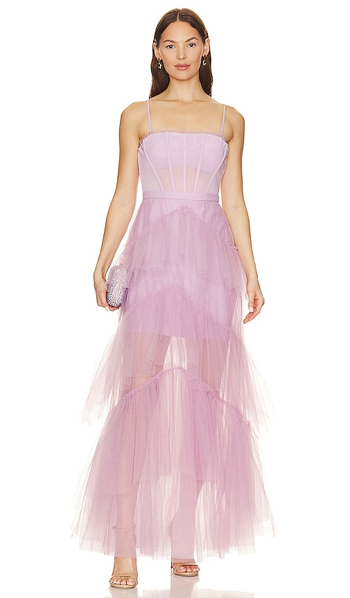 BCBGMAXAZRIA Corset Tulle Gown in Orchid REVOLVE