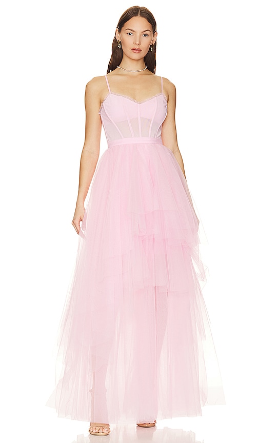 Shop Bcbgmaxazria Corset Tiered Gown In Pink Rose