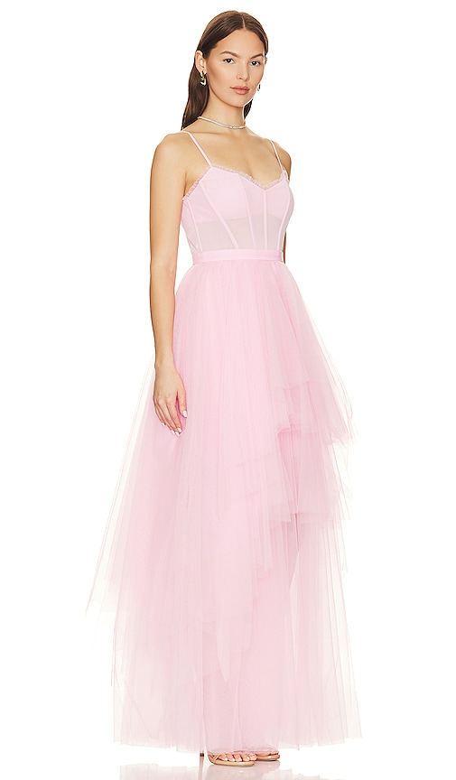 Shop Bcbgmaxazria Corset Tiered Gown In Pink Rose