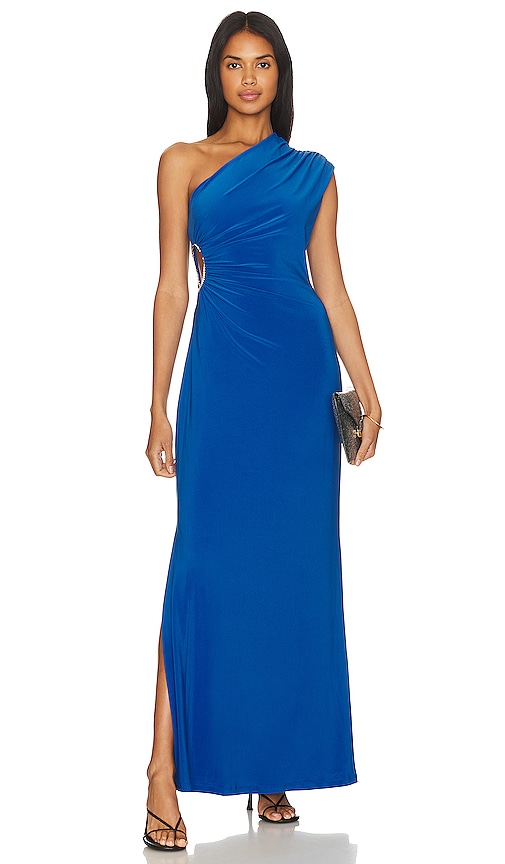 BCBGMAXAZRIA One Shoulder Cut Out Gown Blue REVOLVE