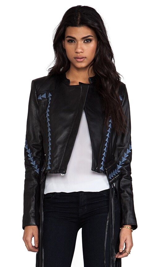 BCBGMAXAZRIA Grant Fringe Leather Jacket in Black REVOLVE