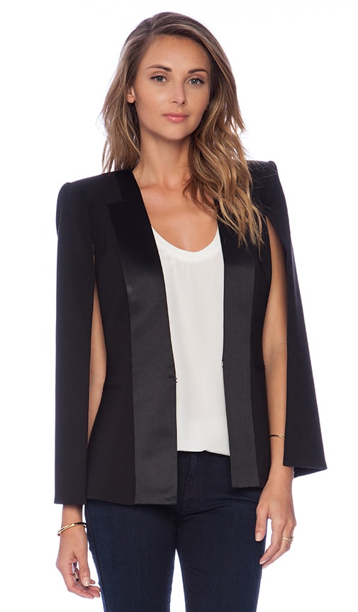 BCBGMAXAZRIA Satin Detail Cape in Black REVOLVE