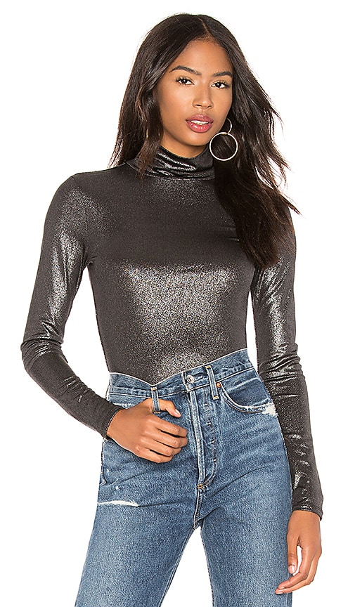 BCBGMAXAZRIA Metallic Turtleneck Knit Top in Black | REVOLVE