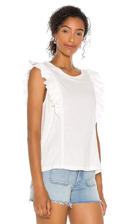BCBGMAXAZRIA SLEEVELESS RUFFLE KNIT TOP,BCB-WS594