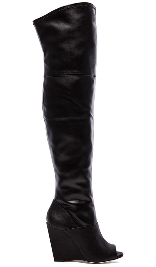 Open Toe Over The Knee Boots in Black 