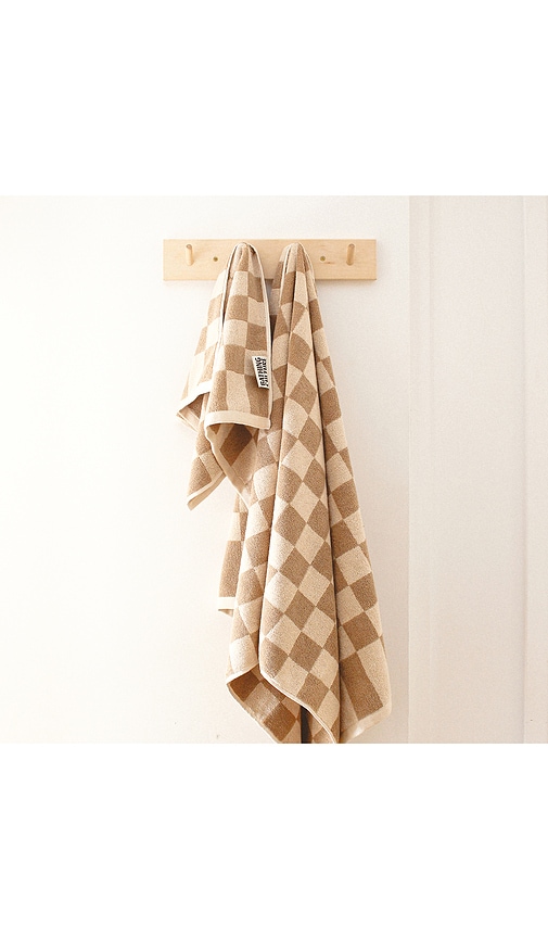 Bathing Culture Bathhouse Check Organic Hand Towel In Tan