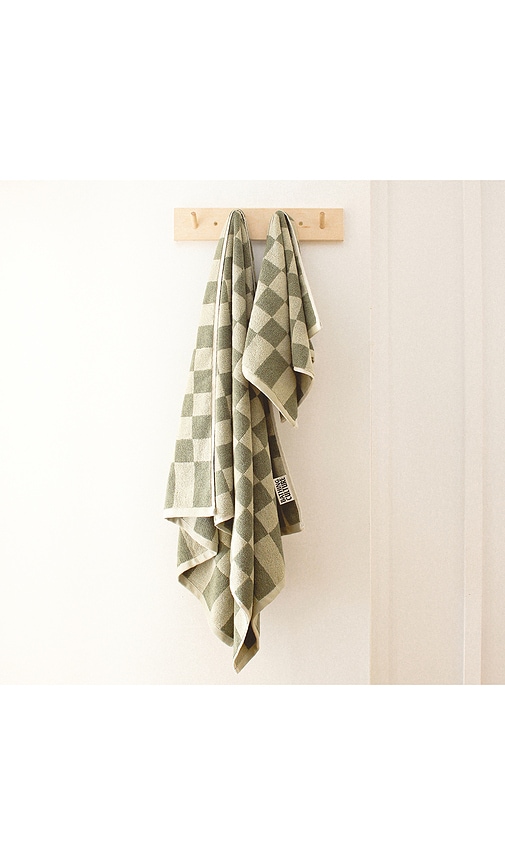 Bathing Culture Bathhouse Check Organic Hand Towel In Sage
