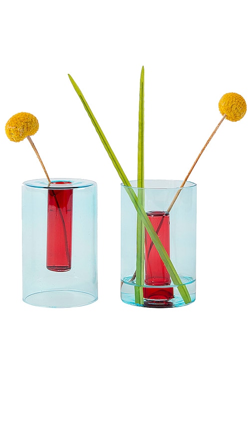 Block Design Small Reversible Glass Vase – 蓝色 & 红色 In Blue & Red