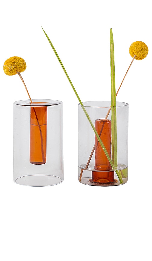 Block Design Small Reversible Glass Vase In Grey & Orange