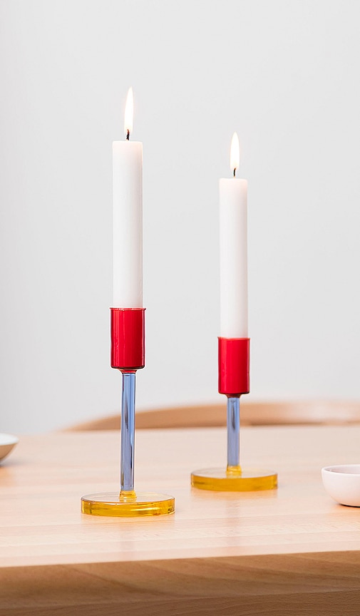Shop Block Design Tall Glass Candlestick In Blue & Red