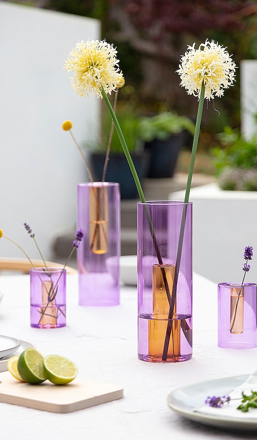  Block Design Small Reversible Glass Vase In Purple. 