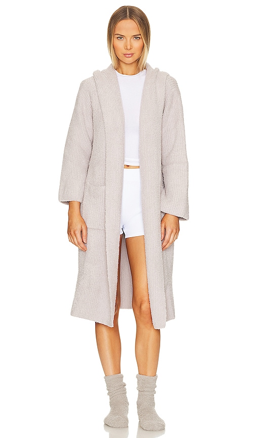 Barefoot Dreams Cozychic Ribbed Hooded Robe In Silver Ice