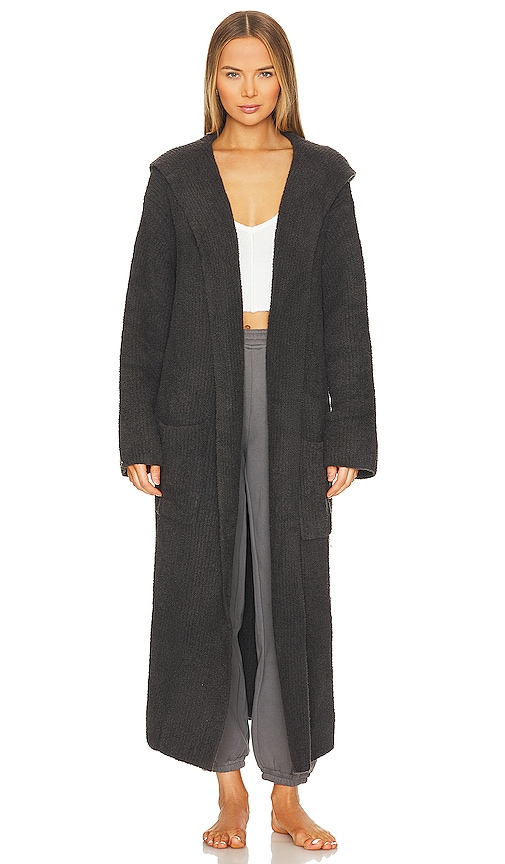 Barefoot Dreams Cozychic Ribbed Hooded Robe In Carbon