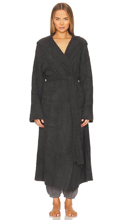 Shop Barefoot Dreams Cozychic Ribbed Hooded Robe In Carbon