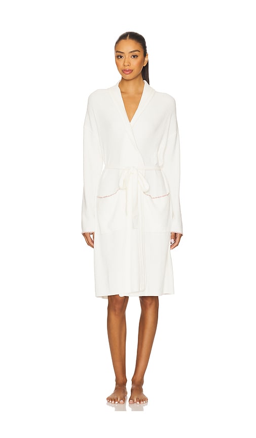 CozyChic Ultra Lite Contrast Scallop Ribbed Robe in Ivory. - size XS (also in L/XL, S/M)