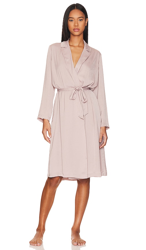 Shop Barefoot Dreams Washed Satin Notch Collar Robe In Feather