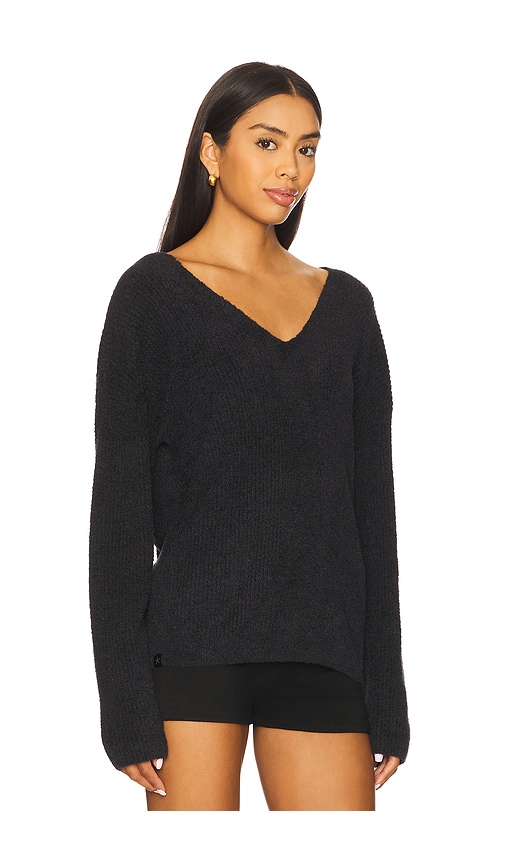 Barefoot Dreams Cozychic Lite Ribbed V Pullover With Back Tie In Black