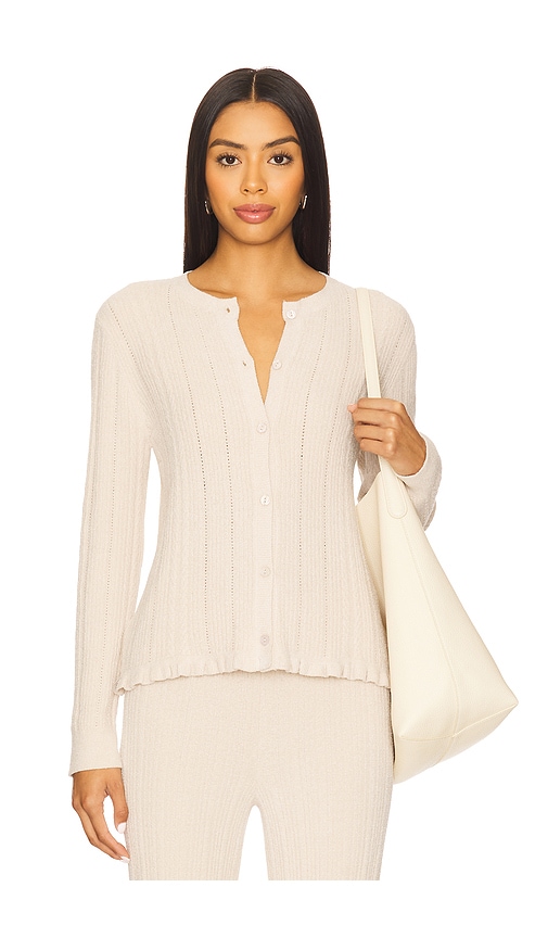 Barefoot Dreams Cozychic Ultra Lite Cable Knit Cardigan With Ruffle In Multi