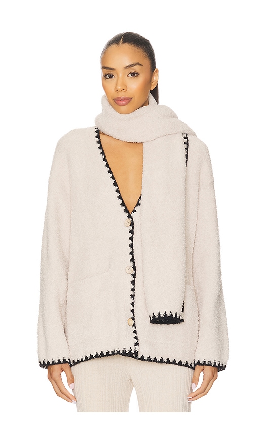 Barefoot Dreams Cozychic Blanket Stitch Cardigan With Detachable Scarf Cozychic毛毯ç¼�制开衫<é…�å�¯æ‹†å�¸å›´å In Neutral