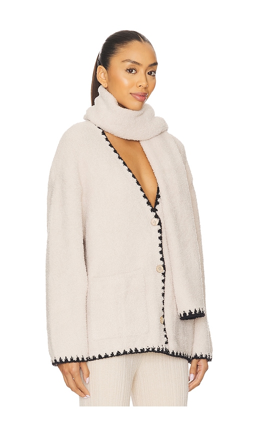 Barefoot Dreams Cozychic Blanket Stitch Cardigan With Detachable Scarf Cozychic毛毯ç¼�制开衫<é…�å�¯æ‹†å�¸å›´å In Neutral