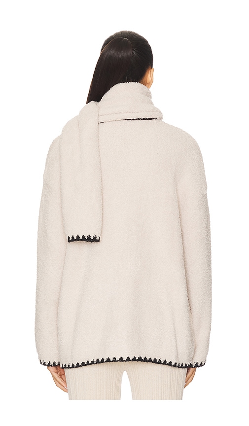  Barefoot Dreams Cozychic – Strickjacke Mit Festonstich Und Abnehmbarem Schal Cozychic Blanket Stitch Cardigan With Detachable Scarf In Cream. Größe Xs 