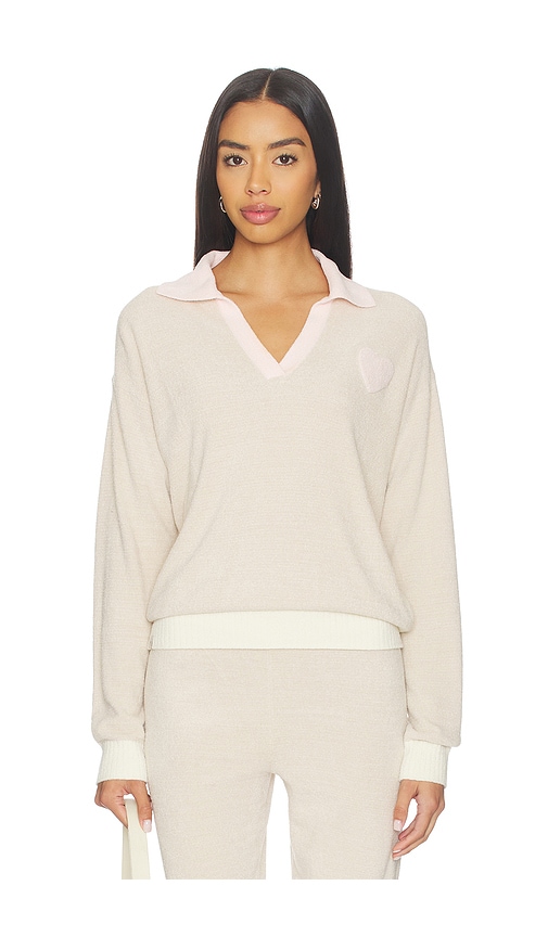 Barefoot Dreams Cozy Chic Ultra Lite Color Block Heart Collared Pullover