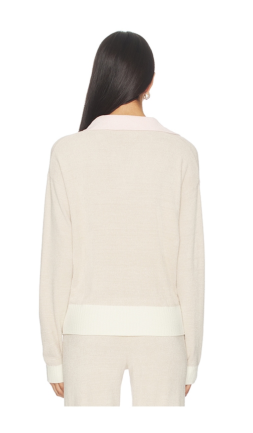  Barefoot Dreams Cozy Chic Ultra Lite Color Block Heart Collared Pullover In Tan. Size S. Also In M, L, Xl. 