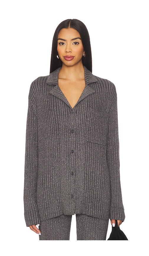 Barefoot Dreams Cozychic Ultra Lite Lurex Rib Button Front Shirt In Gray