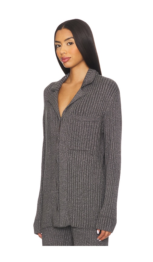 Barefoot Dreams Cozychic Ultra Lite Lurex Rib Button Front Shirt In Gray