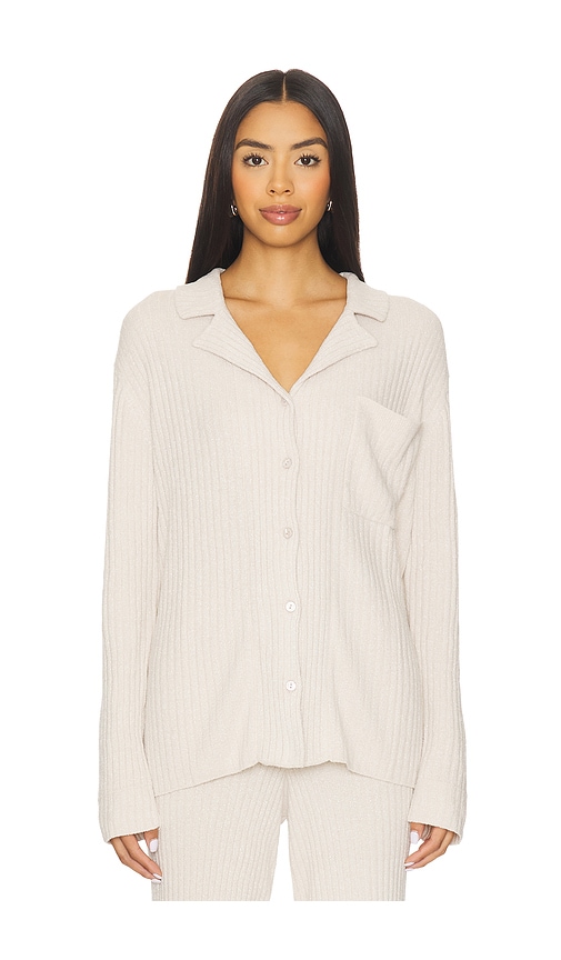 Barefoot Dreams CozyChic Ultra Lite Lurex Rib Button Front Shirt