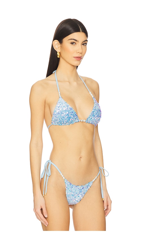 Beach Bunny Capri Triangle Bikini Top In Blue Shell Sequins