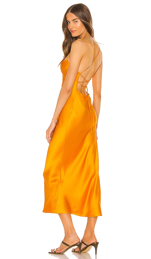 Bec + Bridge Seraphine Lace Up Midi Dress in Tangerine