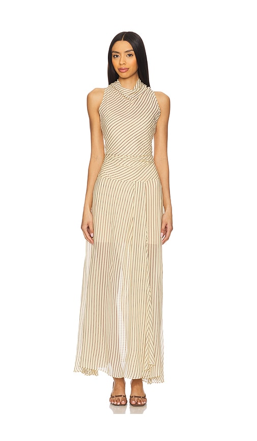 Bec + Bridge Anise High Neck Dress in Butter & Plum Strip