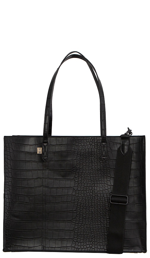 BEIS Work Tote in Black Croc | REVOLVE