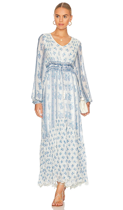 HEMANT AND NANDITA Long Dress in Cobalt & White