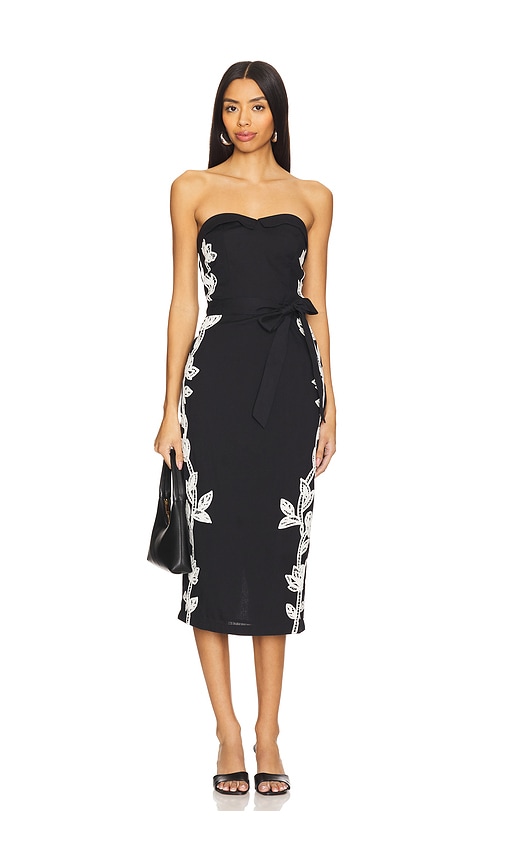 Hemant & Nandita Midi Dress With Tie Up Belt In Black,white