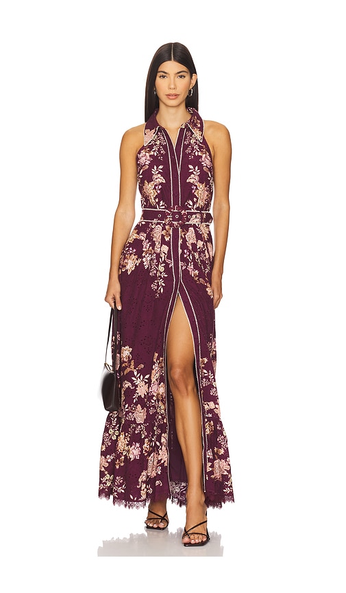 Long Shirt Dress With Buckle Belt in Burgundy. - size XL (also in L, M, S, XS)