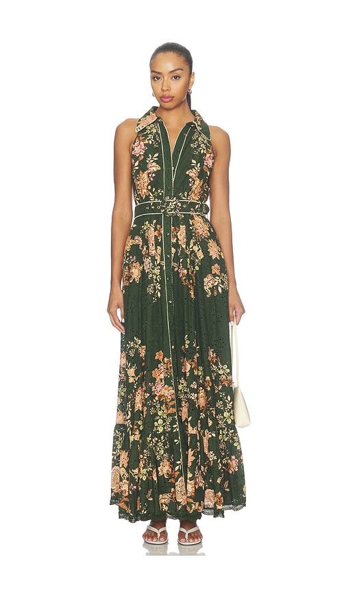 HEMANT AND NANDITA x REVOLVE X Revolve Halter Neck Maxi Dress With Buckle Belt in Blue Tbc in Olive. - size L (also in M, S, XL, XS, XXS)