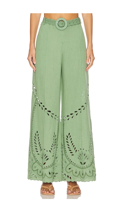 Shop Hemant & Nandita Flared Pants With Buckle Belt In Green