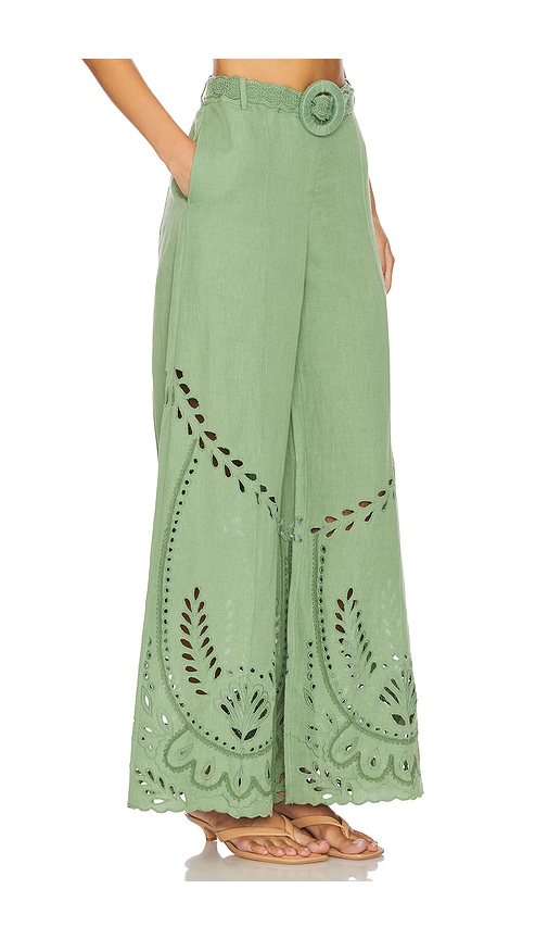 Shop Hemant & Nandita Flared Pants With Buckle Belt In Green