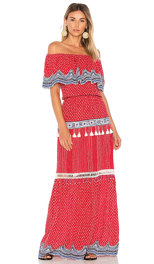 HEMANT AND NANDITA Off the Shoulder Dress in Red
