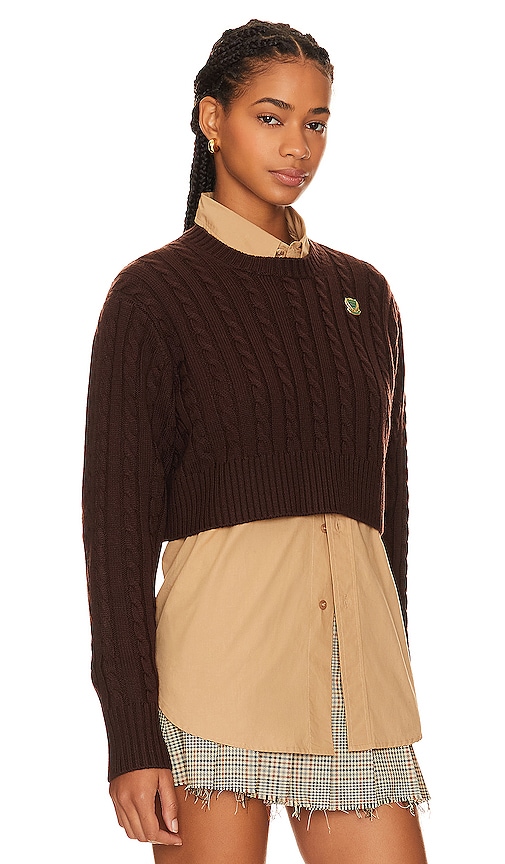 Shop Beverly Hills X Revolve Cropped Cable Crew In Brown