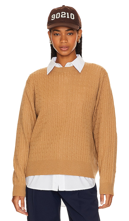 Beverly Hills X Revolve Beverly Hills Cashmere Cropped Cable Crew In Camel