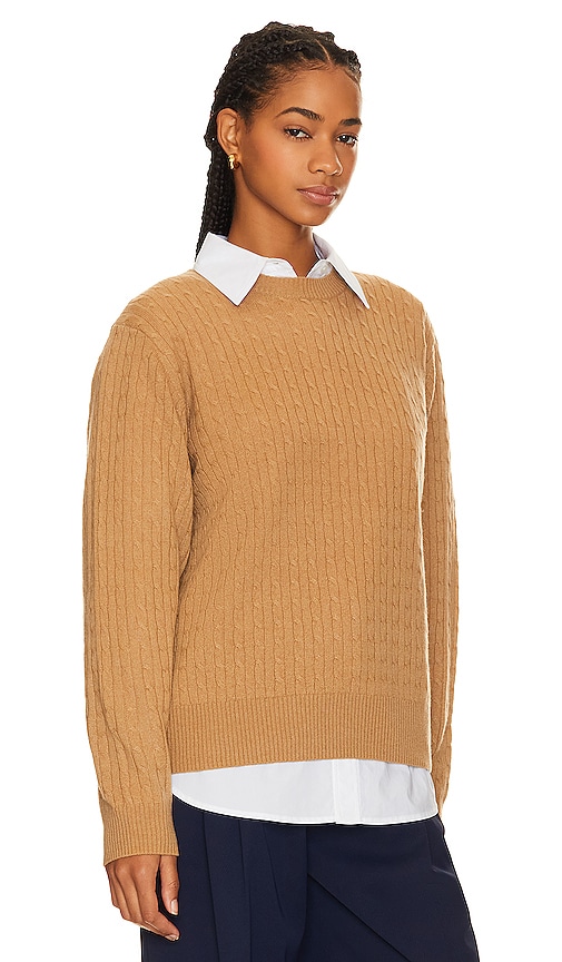 Shop Beverly Hills X Revolve Cashmere Cropped Cable Crew In Camel