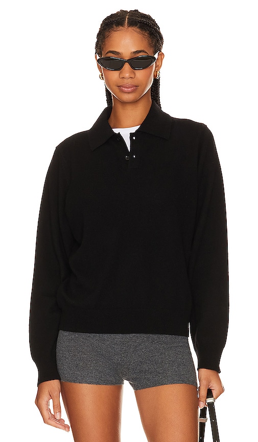 Beverly Hills X Revolve Long Sleeve Cashmere Polo 衫 – 黑色 In Black