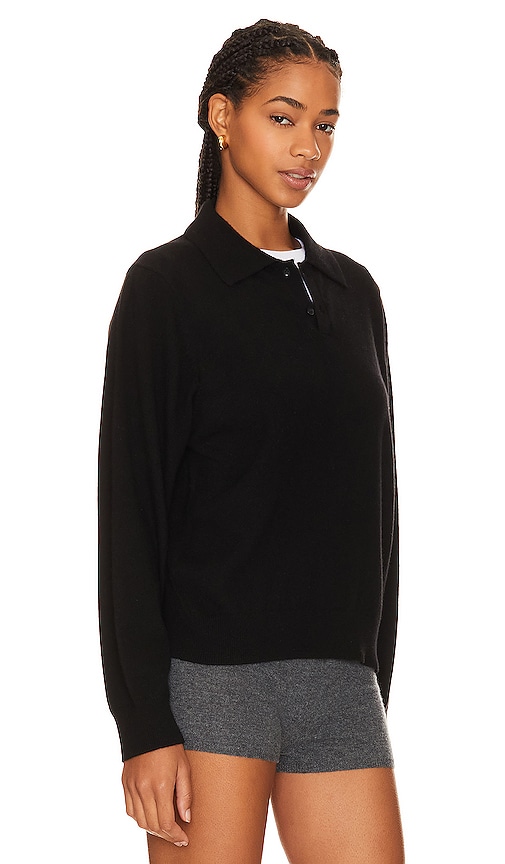 Shop Beverly Hills X Revolve Long Sleeve Cashmere Polo In Black