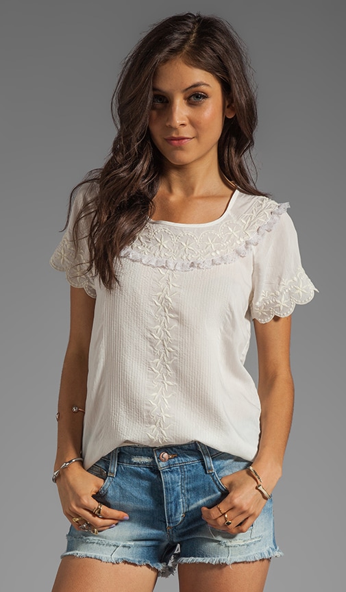 Silk Short Sleeve Shirt with Embroidery