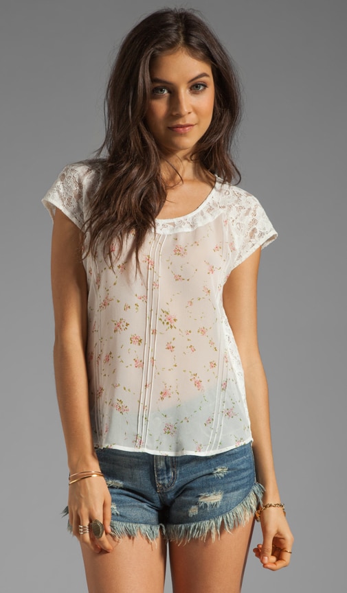 Silk Georgette/Lace Short Sleeve Pin Tuck Blouse