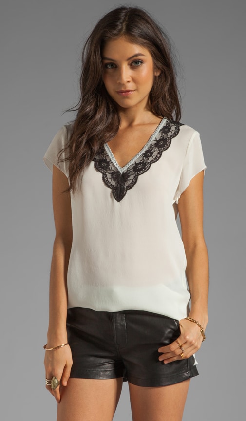 Silk Lace Trim V Neck T-Shirt