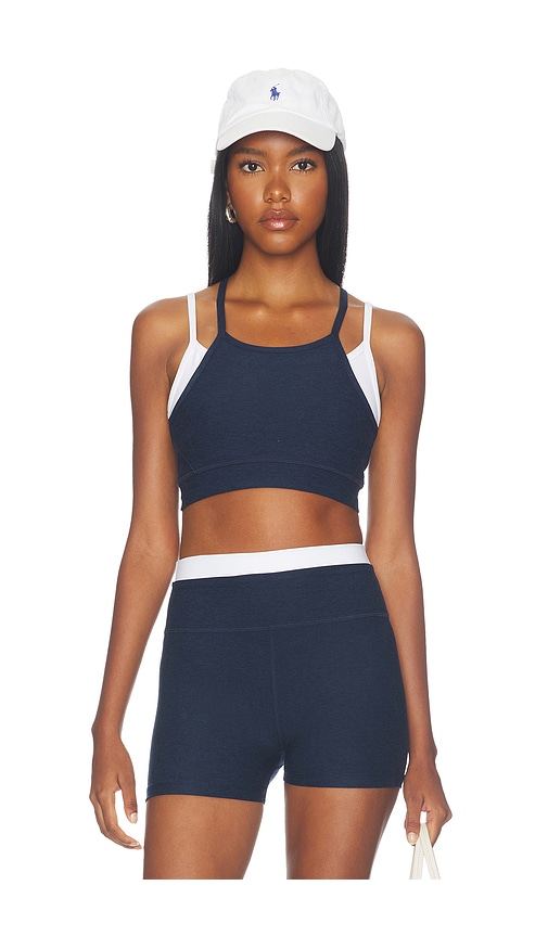 Beyond Yoga Space Dye Layered Long Line Bra in Navy. - size XS (also in S, M, L, XL)